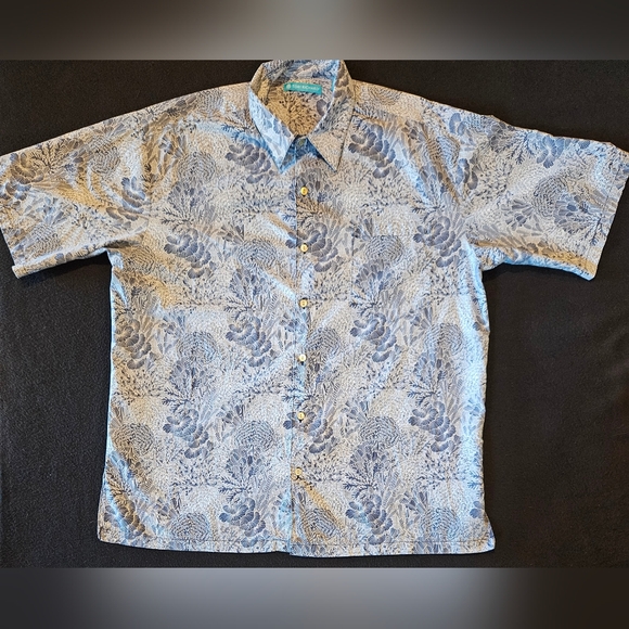 Tori Richards Hawaiian Button Up Blue Floral Men’s Shirt Size Large - Picture 1 of 6